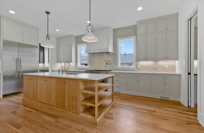 White Kitchen with Stained Island by Christina Morris Design White Kitchen with Stained Island