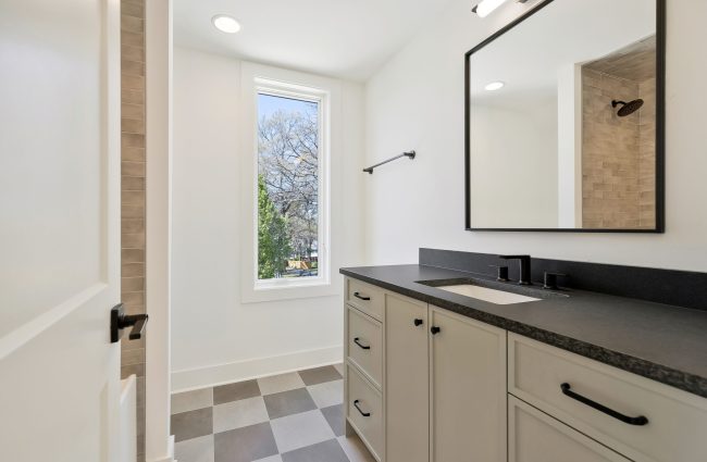 Bathroom with Checkerboard Tile Floor by Christina Morris Design Bathroom with Checkerboard Tile Floor