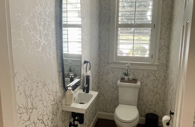 Powder Bath by Christina Morris Design | Plumbing from PDI, Wallpaper from Romo, Lighting from Visual Comfort Powder Bath by Christina Morris Design
