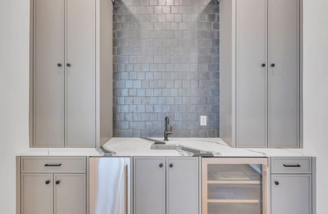 951 Evans Road Nashville, TN Wet Bar | Interiors by Christina Morris Design, Home Built by McKenzie Construction, Plumbing from Ferguson Home, Tile from GIO Tile Distributors, Countertops from MC Granite, Cabinets by Thomas Lain Cabinetry 951 Evans Road Wet Bar by Christina Morris Design