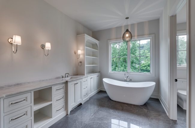 1214 Jefferson Davis Drive Nashville, TN Primary Bath | Interiors by Christina Morris Design, Home Built by McKenzie Construction, Lighting and Plumbing from Ferguson Home, Tile from GIO Tile Distributors, Countertops from MC Granite Nashville, Cabinets by Thomas Lain Cabinetry 1214 Jefferson Davis Drive Primary Bath by Christina Morris Design