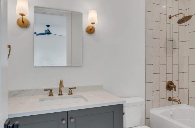 4108 Outer Drive Nashville, TN Secondary Bath | Interiors by Christina Morris Design, Home Built by McKenzie Construction, Plumbing and Lighting from Ferguson Home, Tile from GIO Tile Distributors, Countertops from MC Granite, Cabinets from Thomas Lain Cabinetry 4108 Outer Drive Nashville, TN by Christina Morris Design